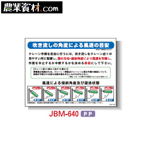 楽天市場 企業限定 まんが標識 Pp製 450 600 Jbm 640 吹流しの角度による風速の目安 農業資材 安全用品 農業広場