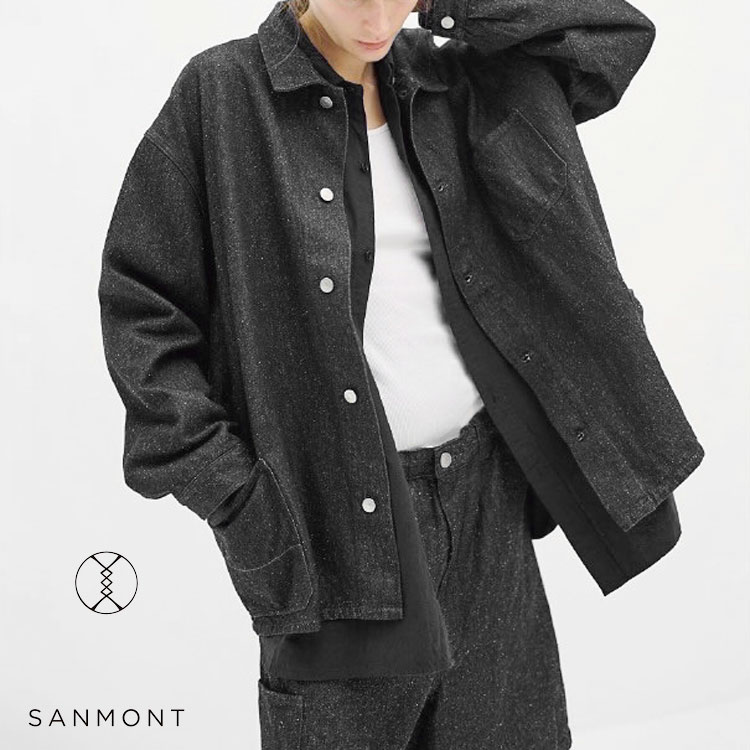 SANMONT サンモント Cotton Silk Denim Work Jacket ブラックデニム コットンシルク SWA0105【id】