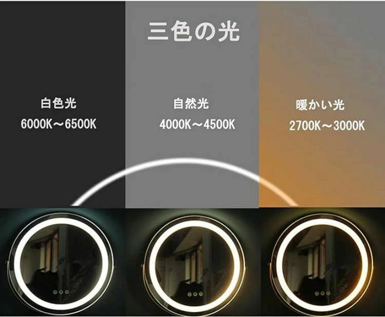 かざり付ける鏡 40 糎 気が大きい 鏡鑑 メイク鏡鑑 事務机いの一番 鏡鑑 角度360°合わせる 金属元素一こま 卓上鏡 女役者鏡鑑 3色合い光 LED 点火装置付き添い人