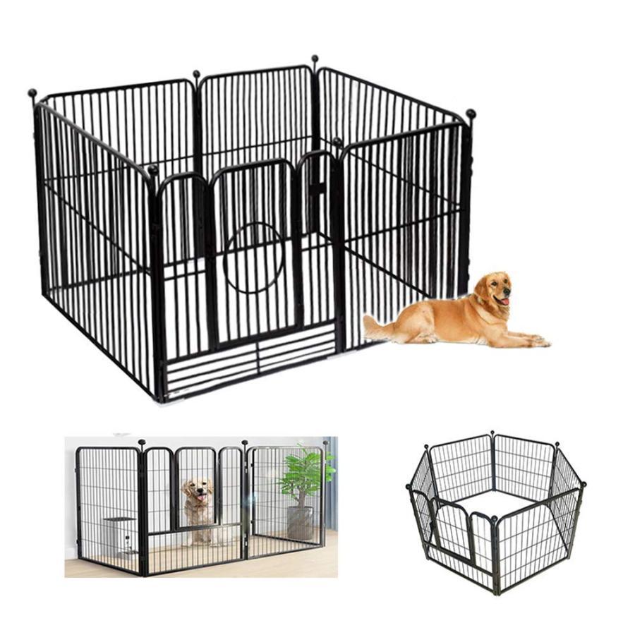 ペットサークル スチール製 ペットフェンス 犬ゲージ ドア付き DIY 脱走防止柵 侵入防止 大型犬用 ゲート 中型犬 6枚 屋内 屋外 留守番
