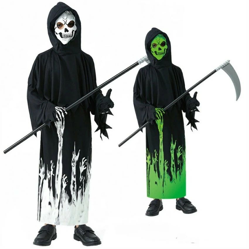 ハロウィン 子供 大人 コスプレ 死神マント フード付きマント コスチューム スケルトン 蛍光付き ハロウィン 不気味なハロウィンコスチ