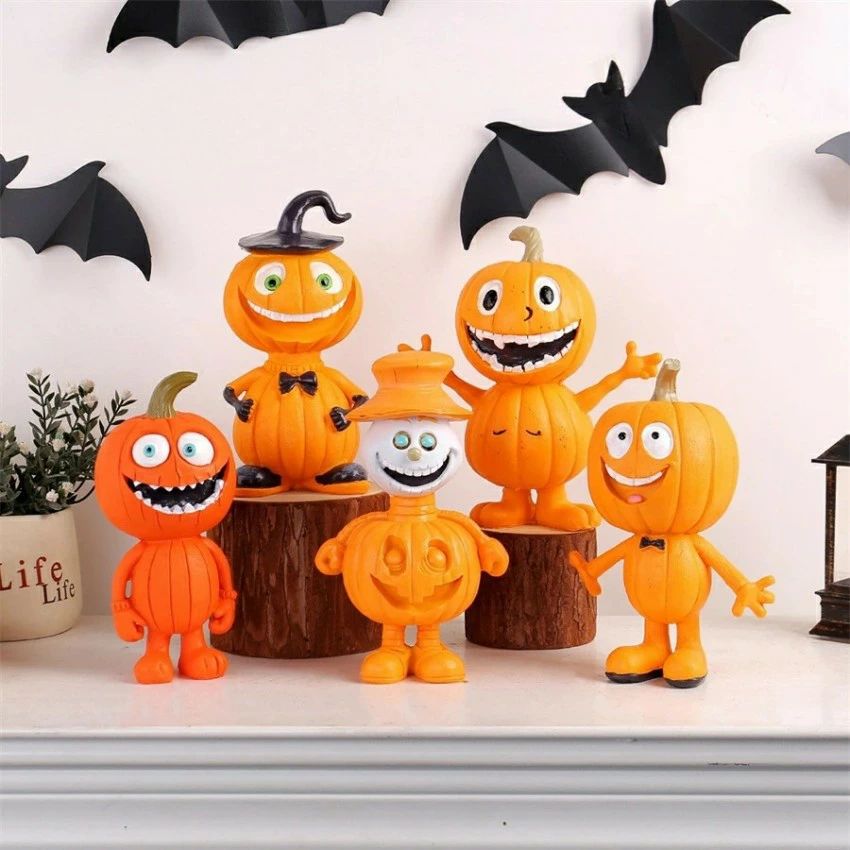 5点セット　ハロウィン カボチャ人置物 カボチャ人 間ホームガーデン 装飾彫像 テーブル置物 樹脂 工芸品　お洒落　かわいい　ホビー パ