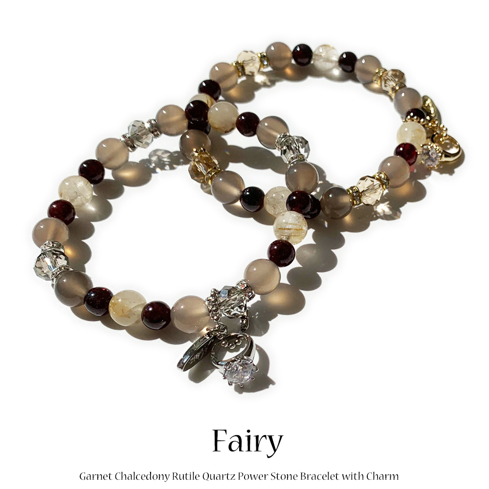 【 NOLITA / ノリータ 】ルチルクオーツ ブレスレット レディ―ス パワーストーンブレスレット NOLITA fairy stone 天然石<BR>ルチルクォーツ カルセドニー　ガーネット AAAクラスルチルクォーツ チャーム Fairy ◎