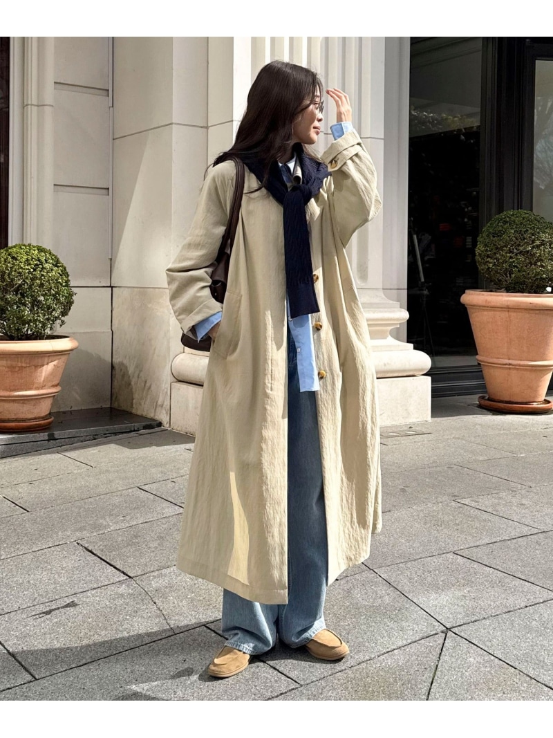 【SALE／40%OFF】リネン混タンブラーステンカラーコート fredy emue フレディ アンド グロスター ジャケット・アウター ステンカラーコート ベージュ ネイビー【RBA_E】【送料無料】[ Fashion]