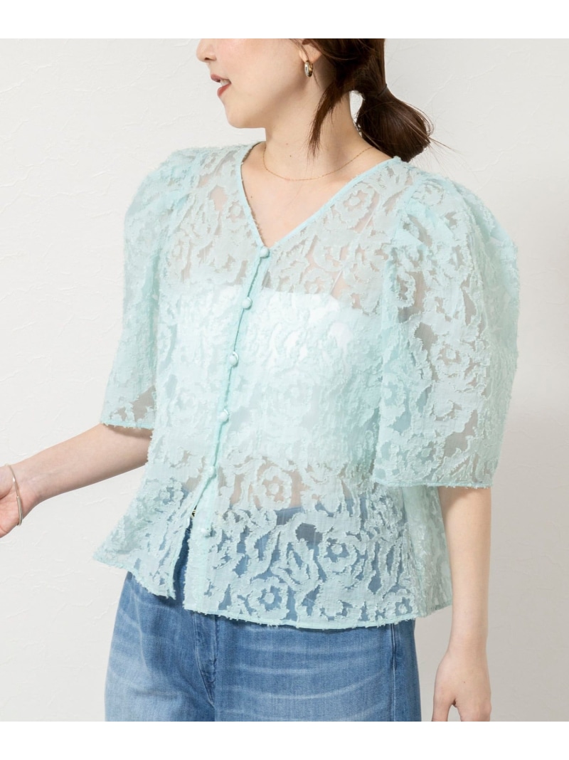 ウォッシャブルワッシャーオーガンジーカットジャガードブラウス NOLLEY'S sophi ノーリーズ トップス シャツ・ブラウス グリーン ホワイト【先行予約】*【送料無料】[ Fashion]