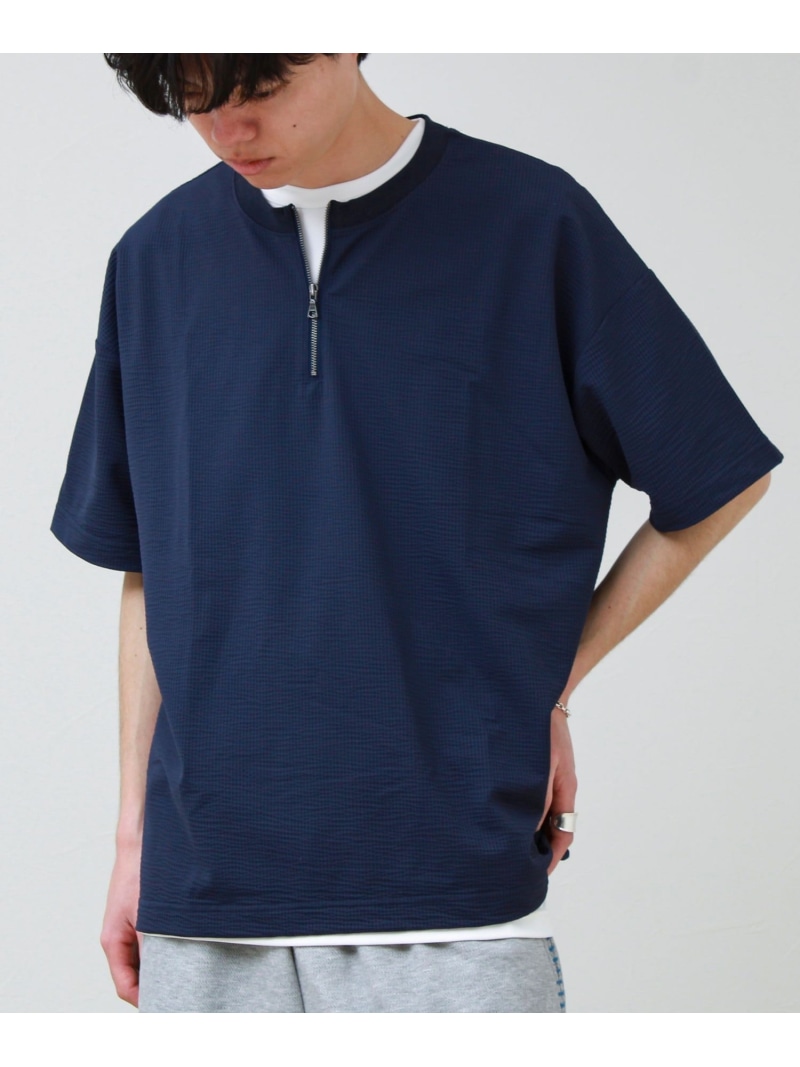 カットサッカー ハーフジップTシャツ GLOSTER フレディ アンド グロスター トップス カットソー・Tシャツ グレー ブラック ネイビー【送料無料】[ Fashion]