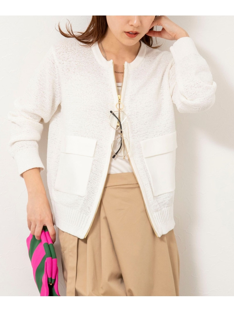 【SALE／30%OFF】《手洗い可能》テープヤーンZIP UPカーディガン Rie Miller ノーリーズ トップス カーディガン ベージュ ホワイト ブラック【RBA_E】【送料無料】[ Fashion]
