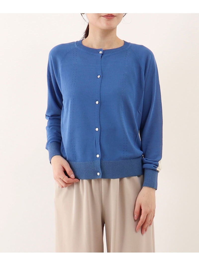 【SALE／30%OFF】《UV加工》バイカラークルーネックカーディガン MICO COULIER ノーリーズ トップス カーディガン ブラック ホワイト ブルー【RBA_E】【送料無料】[ Fashion]