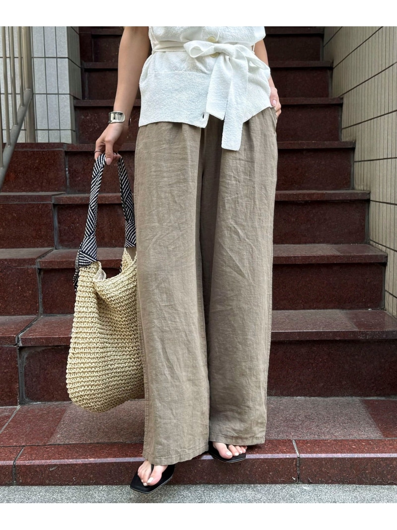 LINEN セミワイドリラクシーパンツ fredy emue フレディ アンド グロスター パンツ その他のパンツ ブラック ベージュ カーキグリーン レッド【先行予約】*【送料無料】[ Fashion]