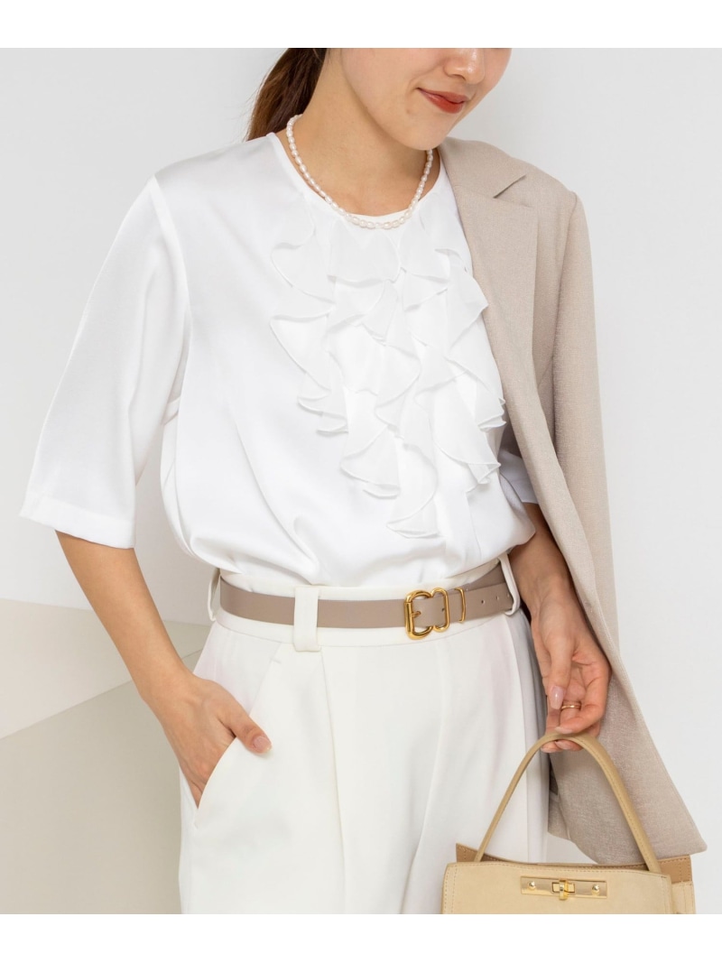 ウォッシャブルオトナサテンラッフルブラウス NOLLEY ノーリーズ トップス シャツ・ブラウス ネイビー ホワイト【送料無料】[ Fashion]