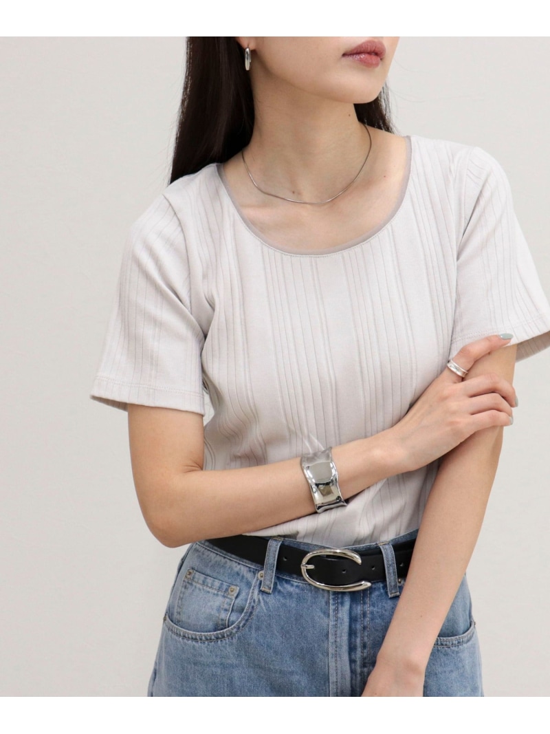 ランダムテレコ5分袖Tシャツ fredy emue フレディ アンド グロスター トップス カットソー・Tシャツ ブラック ベージュ ホワイト ブラウン【送料無料】[ Fashion]