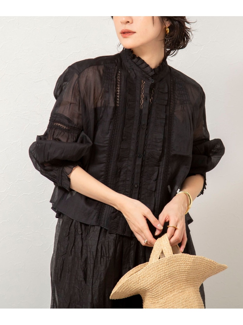 【MARILYN MOON】sheer starched cotton lace frilled ブラウス NOLLEY'S sophi ノーリーズ トップス シャツ・ブラウス ホワイト ブラック【送料無料】[ Fashion]