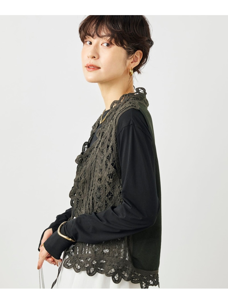 《手洗い可能》バテンレースジレ NOLLEY'S ノーリーズ トップス ベスト・ジレ ホワイト グレー【送料無料】[ Fashion]