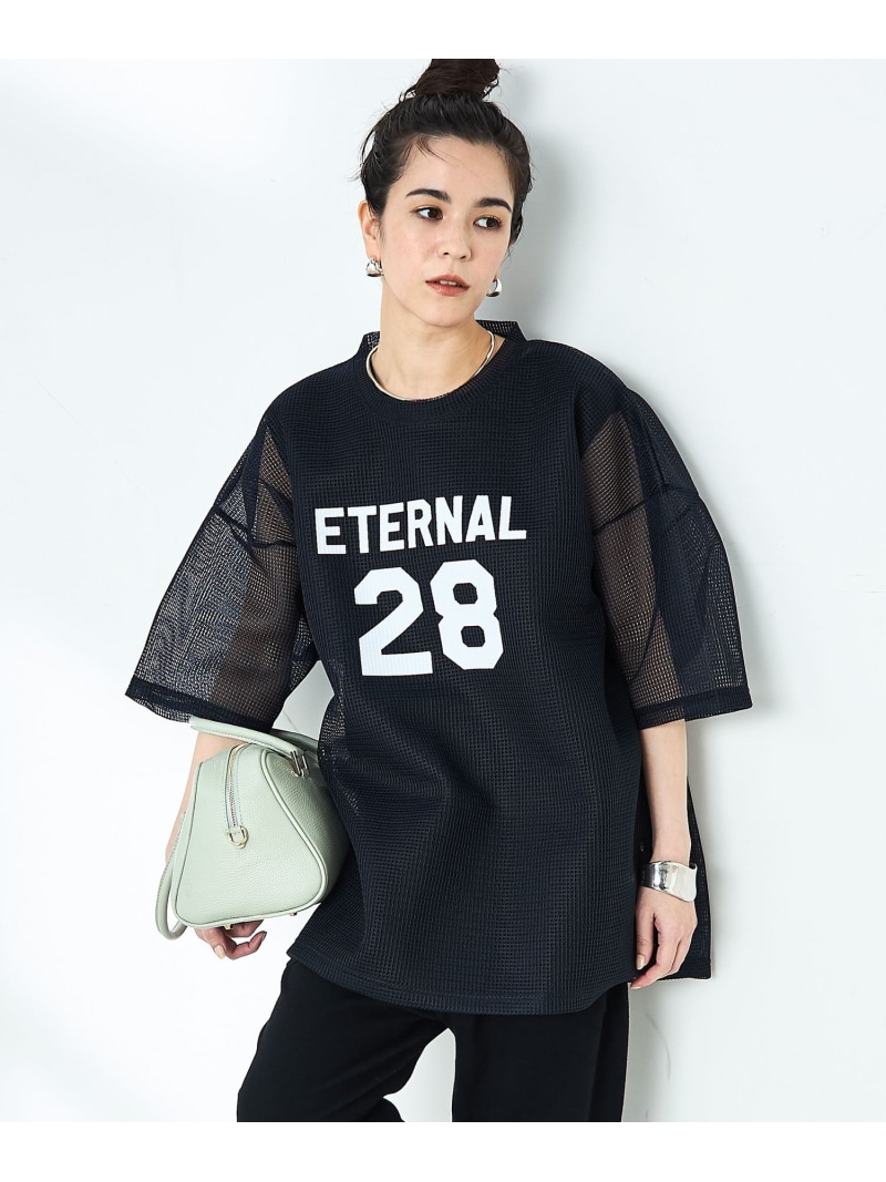 【SALE／50%OFF】ダンボールメッシュプリントTシャツ Rie Miller ノーリーズ トップス カットソー・Tシャツ ホワイト ネイビー【RBA_E】【送料無料】[ Fashion]
