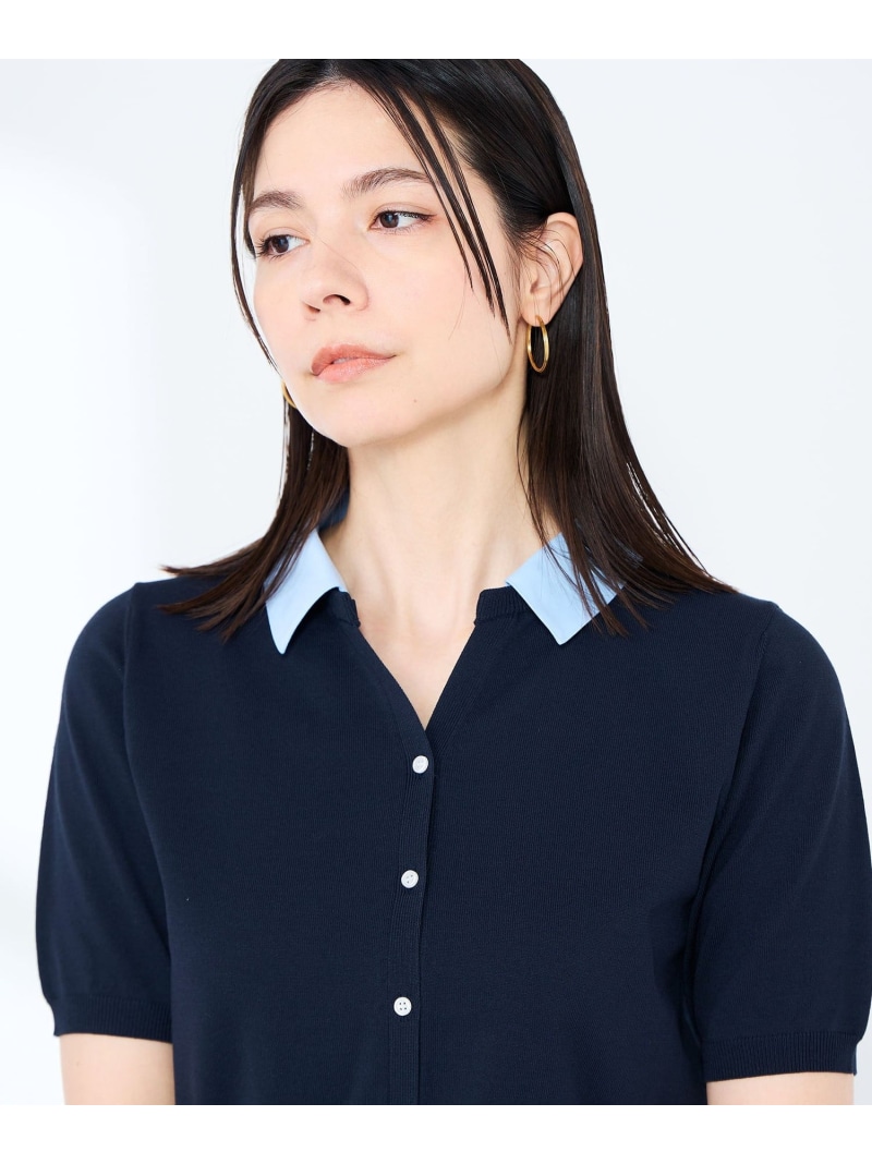 《手洗い可能/セットアップ対応》布帛襟取り外し可裾布帛半袖カーディガン NOLLEY'S sophi ノーリーズ トップス カーディガン ネイビー ホワイト【先行予約】*【送料無料】[ Fashion]