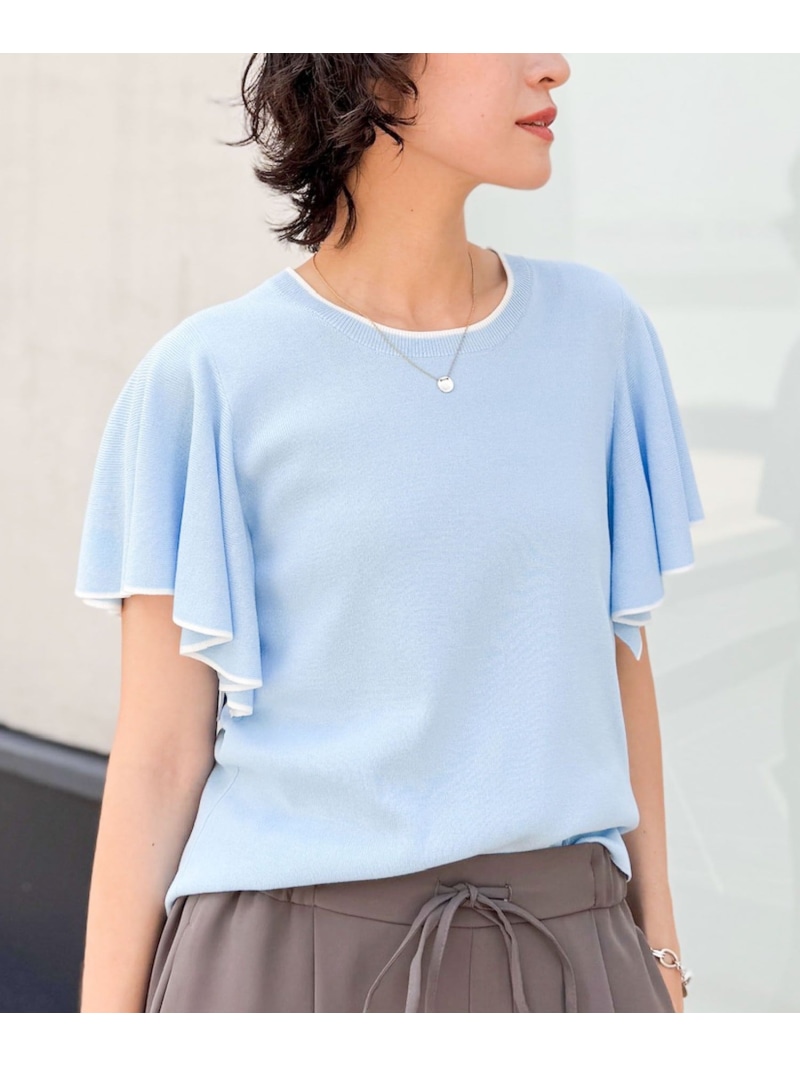 【SALE／40%OFF】《手洗い可能》袖フリル配色プルオーバーニット NOLLEY'S sophi ノーリーズ トップス ニット ホワイト ブルー ブラック【RBA_E】【送料無料】[ Fashion]