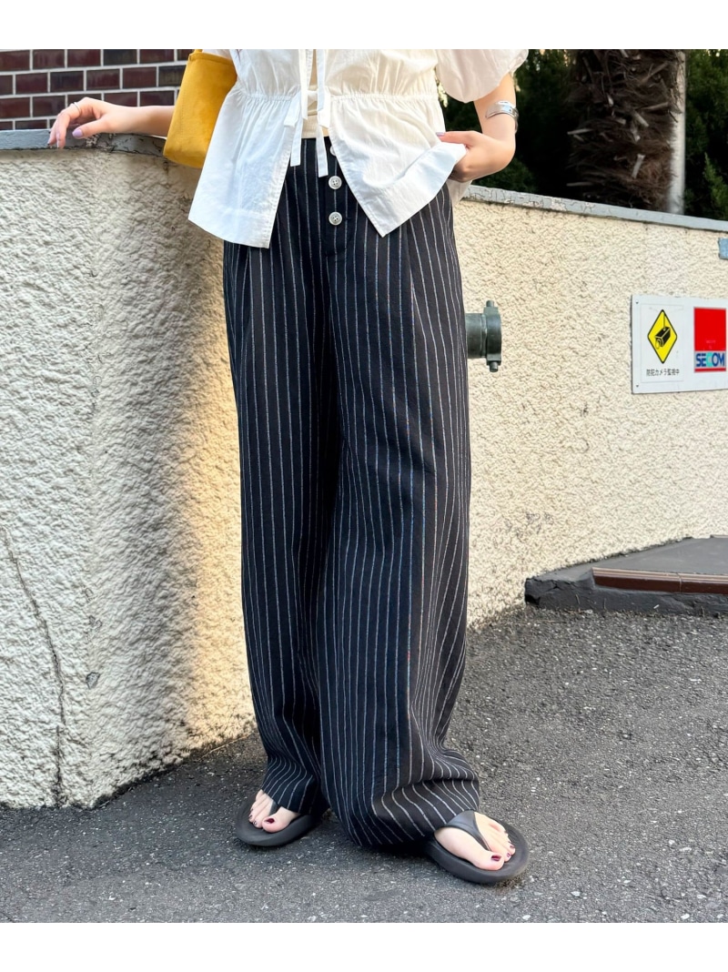 ストライプセミワイドタックパンツ fredy emue フレディ アンド グロスター パンツ その他のパンツ ベージュ ブラック ブラウン【先行予約】*【送料無料】[ Fashion]