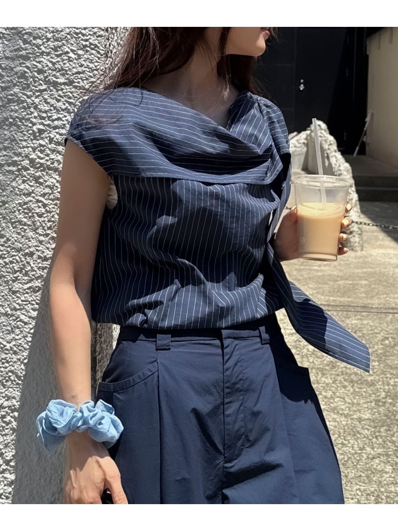 ストライプアレンジカラーブラウス fredy emue フレディ アンド 奇怪千万はやりっ子 トップス プルオーバー・トップ 白いこと 青み【貨物輸送無料】[ Fashion]