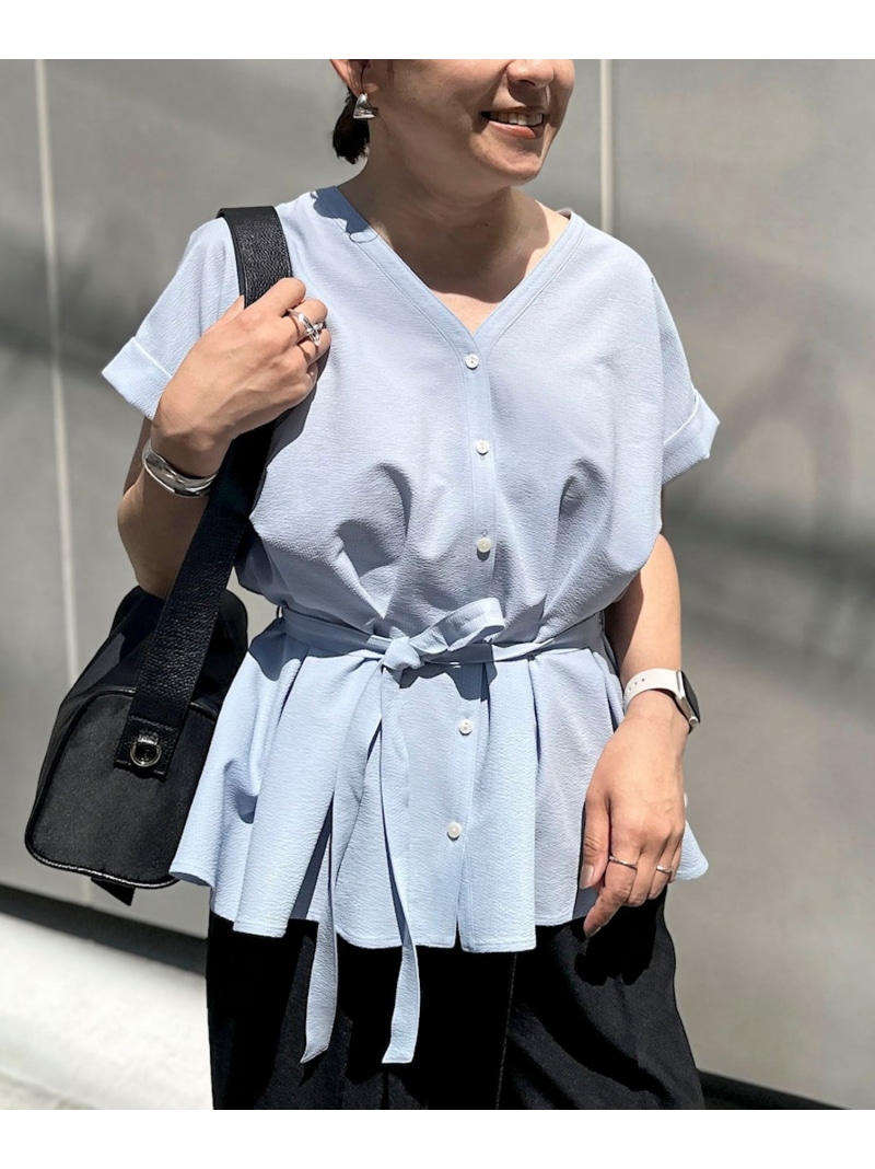 【加えること】ウォッシャブルウエストタックサッカーブラウス NOLLEY\u0027S ノーリーズ トップス プルオーバー・トップ 白いこと 黒いこと 青色【先んずる取っておく】*【貨物輸送無料】[ Fashion]