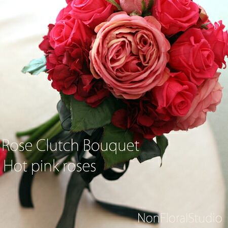 ウェディングブーケ(ClutchBouquet クラッチブーケ)【ブトニア付】ホットピンク【プリザーブドフラワー】【結婚式】【ブーケ】|ノン フローラル スタジオ
