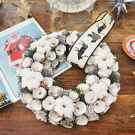 楽天市場】ワタの実リース クリスマスリース lサイズ 大きい 玄関 外