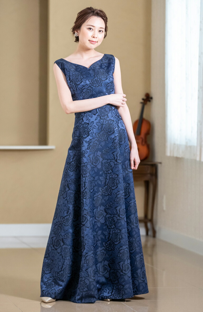 演奏会 ロングドレス 薔薇柄ジャガードのノースリーブ ドレス 演奏会用ドレス 演奏会用ロングドレス 黒 コーラス 衣装 ピアノ 発表会 ワンピース 大人 フォーマル 結婚式 母親 パーティー アフタヌーンドレス ピンク ファッション 大きいサイズ ブルー Op3599 Grupofran