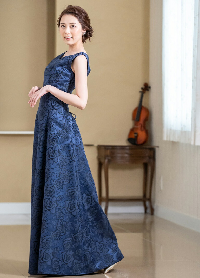 サイズオーダー対応商品 演奏会用ロングドレス ステージ衣装 オーケストラ 発表会 コーラス コンクール 二次会 アフタヌーンドレス 親族 ドレス 日本製 裾丈カット無料 発表会 フォーマル シフォン Aライン 黒 上品 演奏会 ロングドレス 薔薇柄ジャガードの