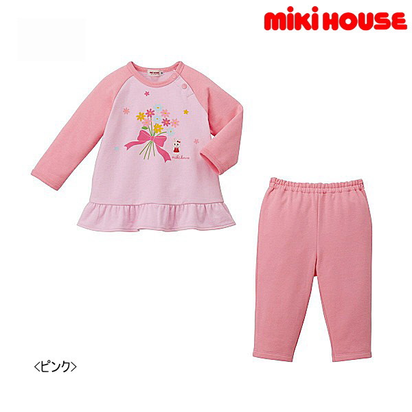 1800円 期間限定特価品 ミキハウス MIKIHOUSE お花うさこ ミニ裏毛パイルパジャマ