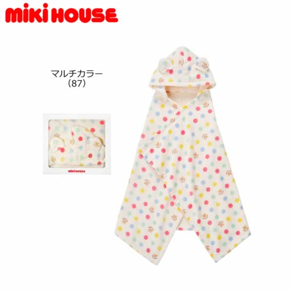 ミキハウス MIKIHOUSE ドットとクマ柄フード付バスポンチョ【BOX付き】男の子 女の子 日本製 キッズ ベビー｜e-子供服ノン