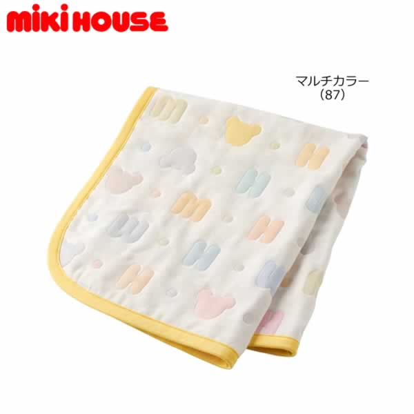 ミキハウス MIKIHOUSE パステルロゴ柄ガーゼケット Mサイズ 日本製 ベビー 男の子 女の子