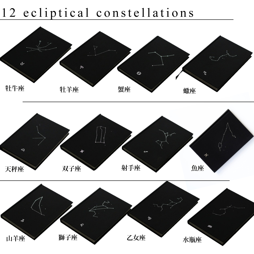楽天市場 十二星座 ノート 黒 星屑 192ページ 牡牛座 牡羊座 蟹座 蠍座 天秤座 双子座 射手座 魚座 山羊座 獅子座 乙女座 水瓶座 None But Air