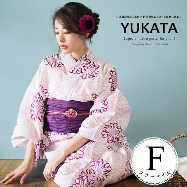 浴衣 レディース ( ゆかた / 大人 / 浴衣単品 )【ラグジュアリー綿麻浴衣】 麻 綿麻 麻混 高級 白 ピンク パープル ホワイト 菊 ぼかし 大正浪漫 パステル シャリ感 涼しい 古典 個性 レトロ 大正ロマン ユカタ 女性 大人浴衣 フリー アンココン|nonoc