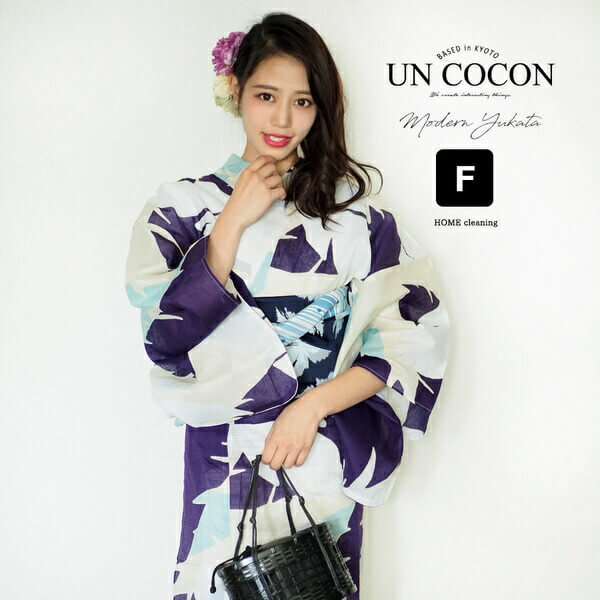 Nonoc 供女性浴衣女士浴衣浴衣單物品浴衣單物品縫製上女士女性使用的自由的白白深藍棕櫚樹個性派變化織打扮 日本樂天市場