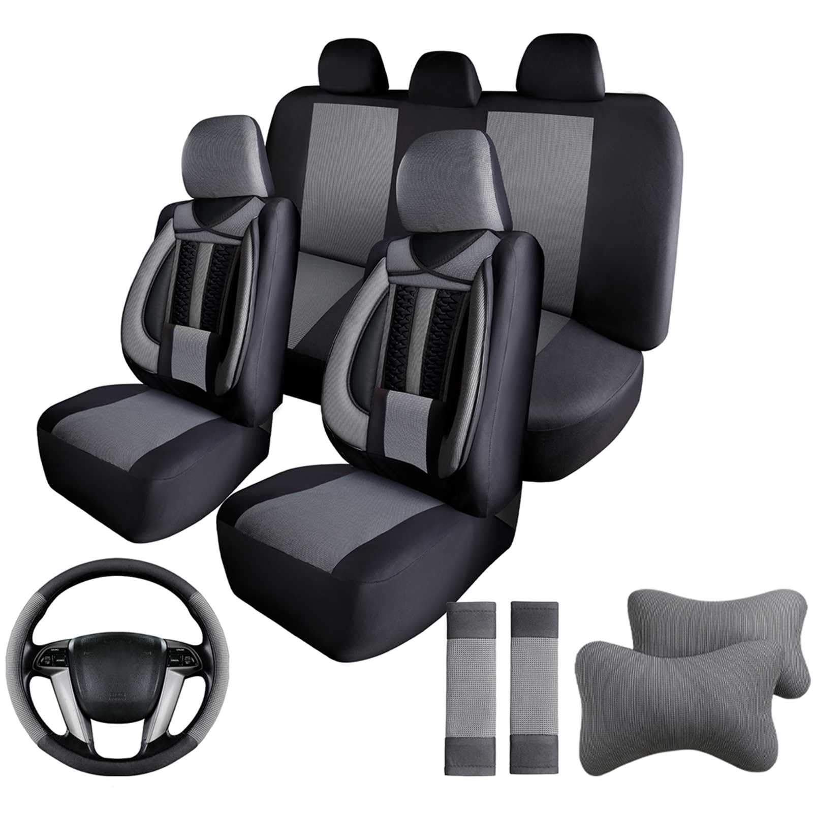 5席 車用シートカバー に適用マツダ2 DJ系/デミオ DJ系 汎用【レザー+ストレッチ生地】全天候型 カーシートカバー 耐摩耗性 防汚性 通気性 車 座布団 取り付けが簡単 [並行輸入品]
