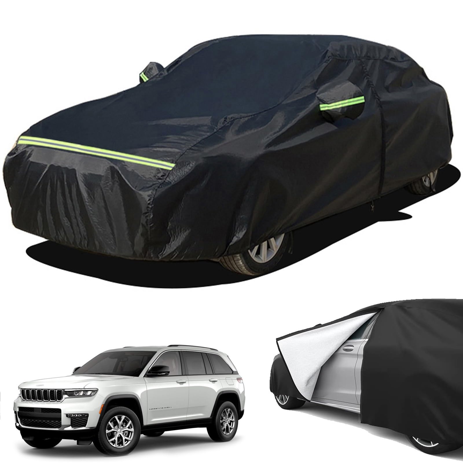 車カバー四季対応 に適用ジープグランドチェロキー 5代目 WL 5人乗り 専用ボディカバー 210D厚みのあるオックスフォード生地 車体カバーサイドジッパー開け 自動車カバー 防水防雪防塵防輻射UVカット 耐強風台風対策 凍結防止 全天候型保護カーカバー 引き裂きに強い 耐久性
