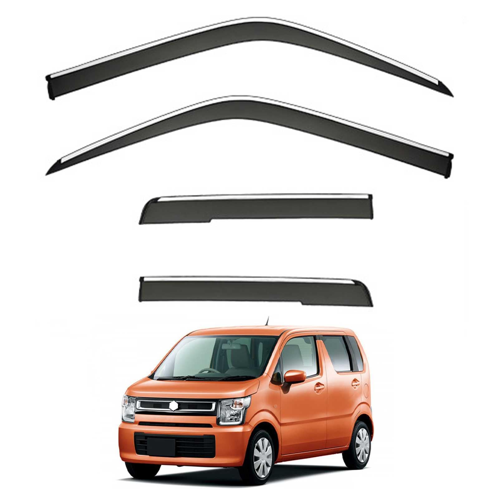 車種専用設計専用 サイドバイザー ワゴンR MH35S MH55S MH85S MH95S 2017年~に適用ドアウィンドウバイザー 車用ウィンドウディフレクター テープオン式 ベントシェード 泥除け 日よけ 雨除け カスタムパーツ 外装アクセサリー 超耐久性 簡単に取り付け 4枚セット シルバー