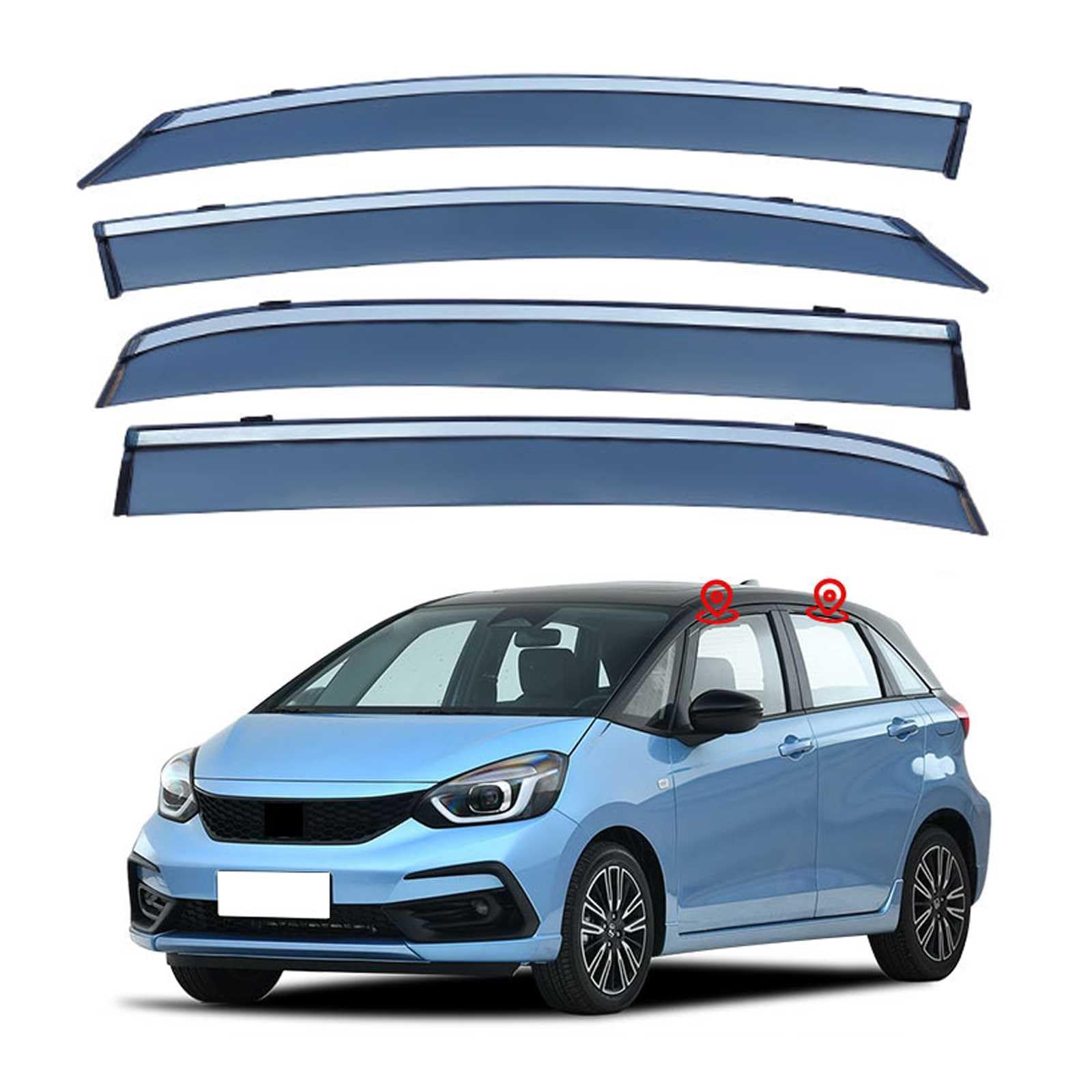 車種専用設計 サイドバイザー ホンダ フィット FIT4（GR1?GR8?2021年～対応） ドアウィンドウバイザー テープオン式 4枚セット 雨除け?日よけ?泥除け 外装カスタムパーツ 超耐久?簡単取付