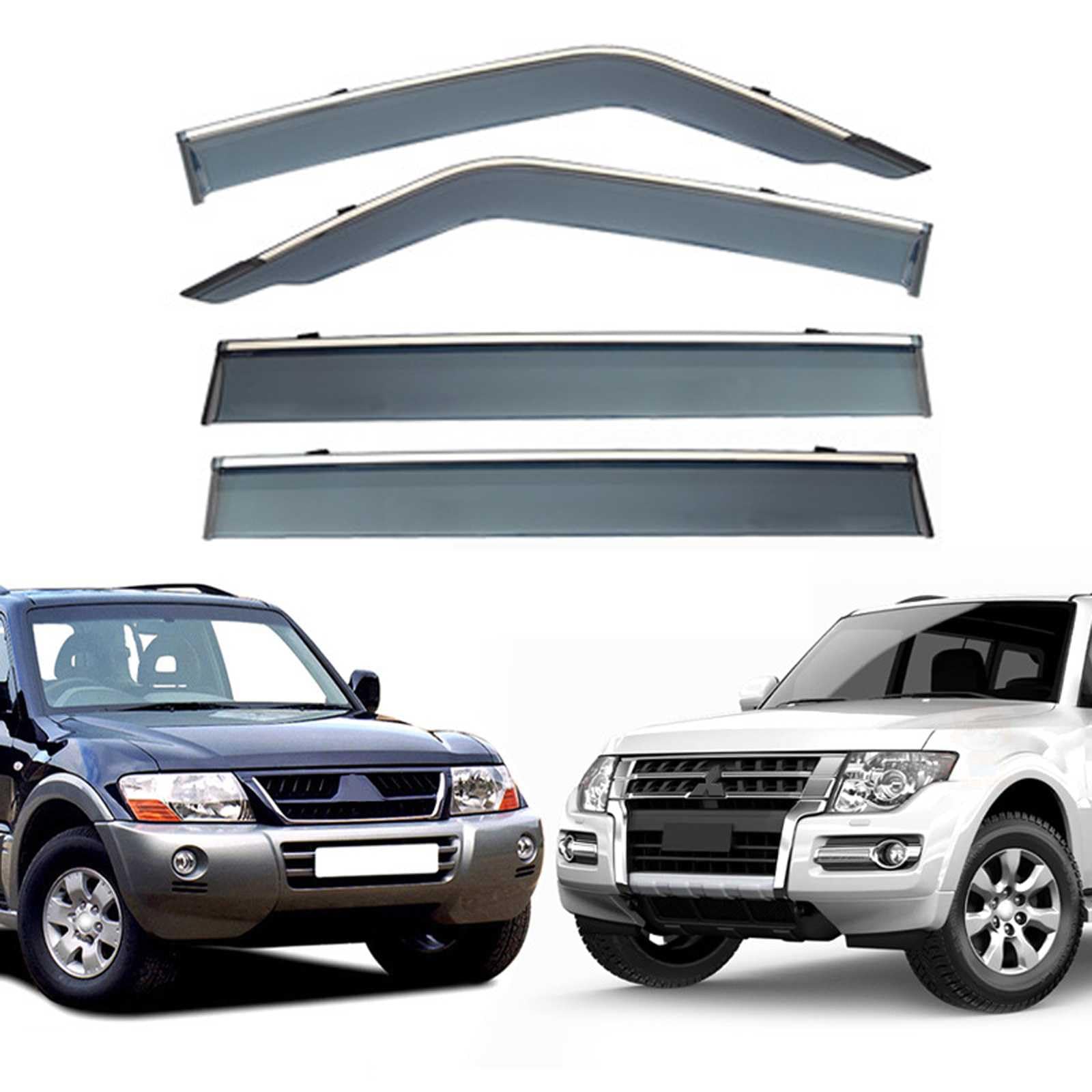 車種専用設計専用 サイドバイザー パジェロ Pajero V73 V97 2010-2021に適用ドアウィンドウバイザー 車用ウィンドウディフレクター テープオン式 ベントシェード 泥除け 日よけ 雨除け カスタムパーツ 外装アクセサリー 超耐久性 簡単に取り付け 4枚セット