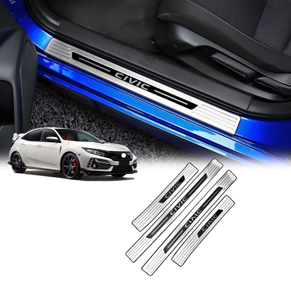 新型 シビック CIVIC 11代目 FL1 （2021年9月～）カスタムパーツ ドアシルガード ドアシルペダル ステンレス素材 車種別設計 傷防止 耐摩耗性 取付簡単 4個 シビック アクセサリー (銀)
