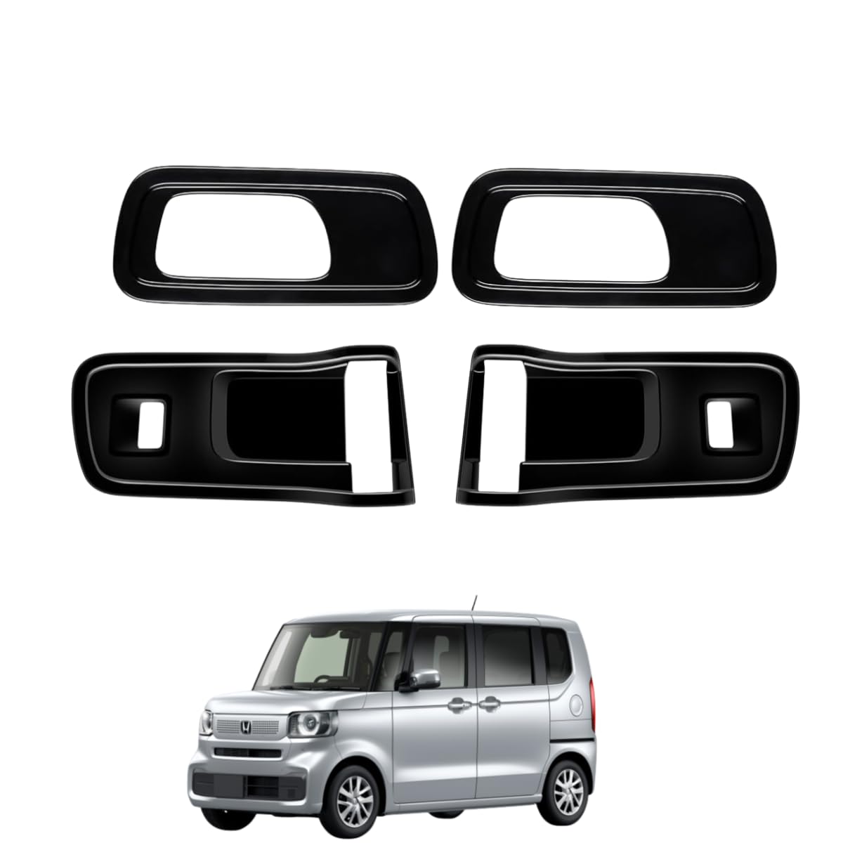 「N-BOX/N-BOXカスタムに適用 3代目 JF5/6型 2023年~」 1列目&2列目 ドアハンドルパネル ドアノブカバー 内装アクセサリー ガーニッシュ パーツ セット割 ホンダ対応品 (ピアノブラック色 スピーカー非装備車用)|NonRecord 店