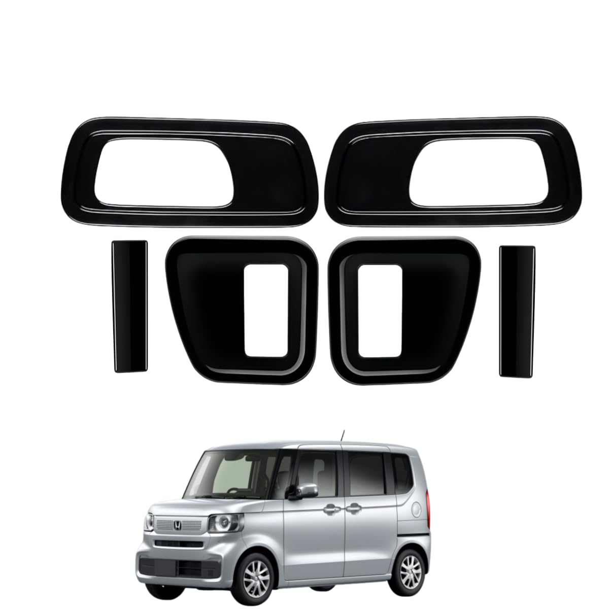 「N-BOX/N-BOXカスタムに適用 3代目 JF5/6型 2023年～」 1列目&2列目 ドアハンドルパネル ドアノブカバー 内装アクセサリー ガーニッシュ パーツ セット割 ピアノブラック色 ホンダ対応品 (スピーカー非装備車用)｜NonRecord 店