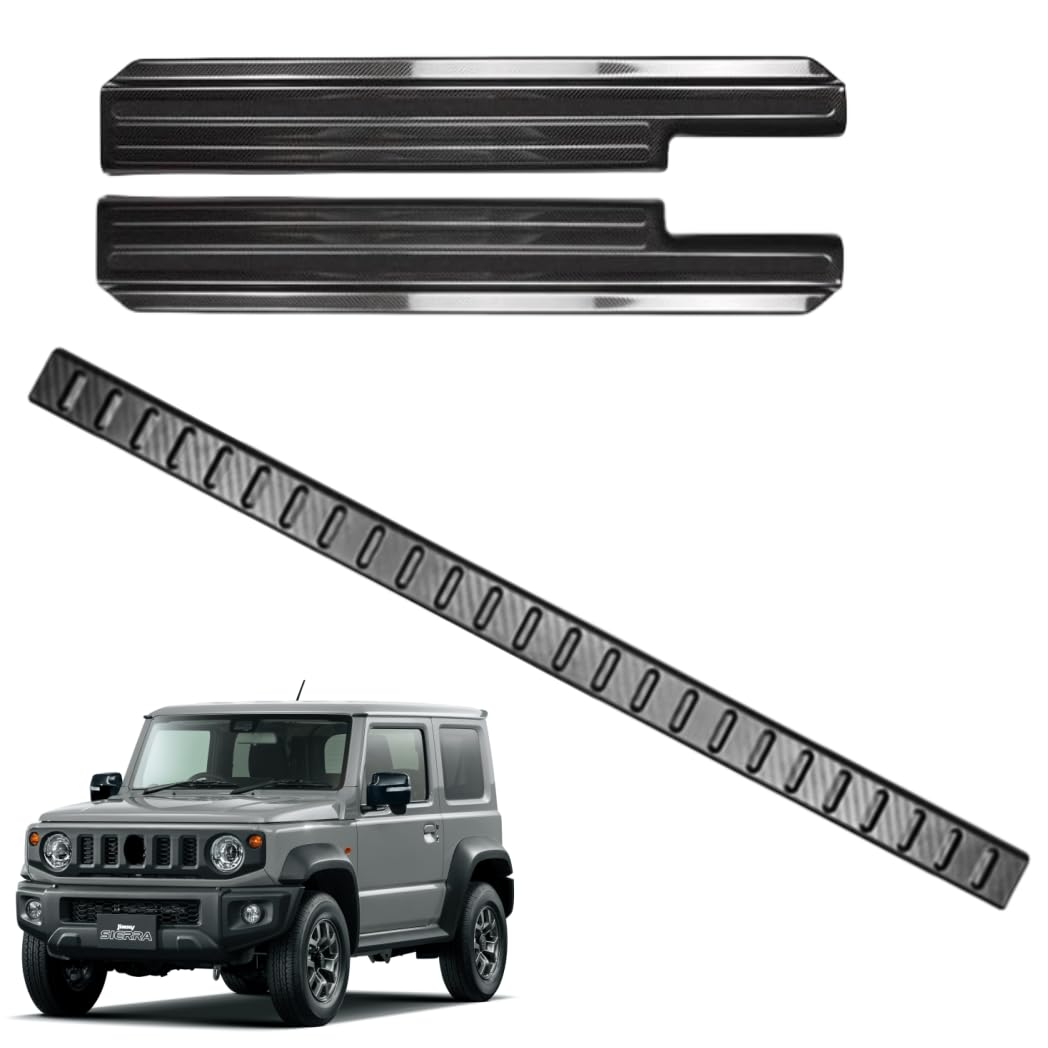ジムニーに対応 JB64W / シエラ JB74W 2019年~3ドア 対応品 スズキ専用 保護 上質 キズ防止 ステンレス製 取り付け簡単 外装ドレスアップ リアバンパーガード リアステップ バンパーステップガード +インナー サイドステップガード プロテクター (カーボン柄)
