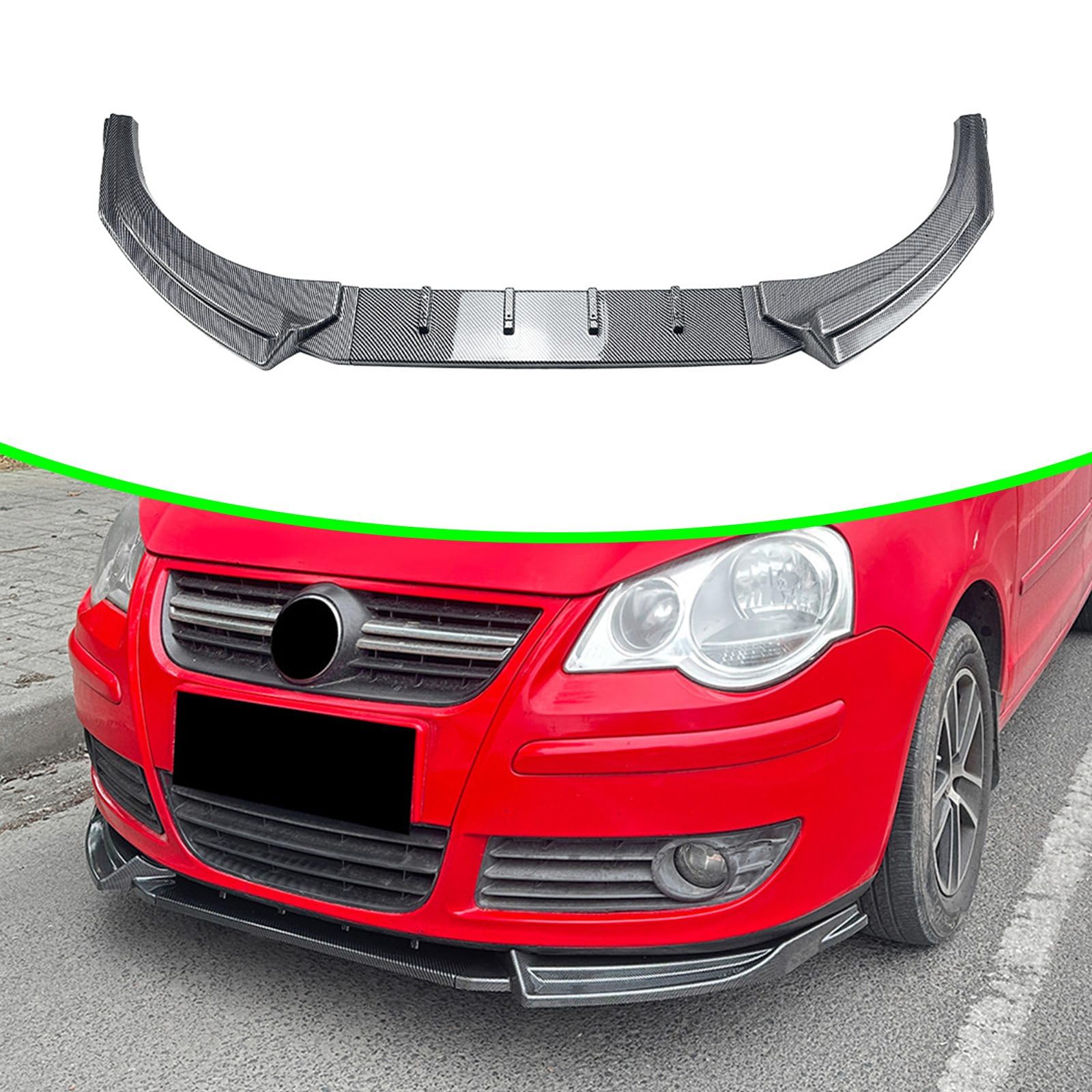 フロントバンパーリップロアスポイラースプリッター ボディキット VW Polo MK4 9N 2005-2008、カーボンファイバールックに対応|NonRecord 店