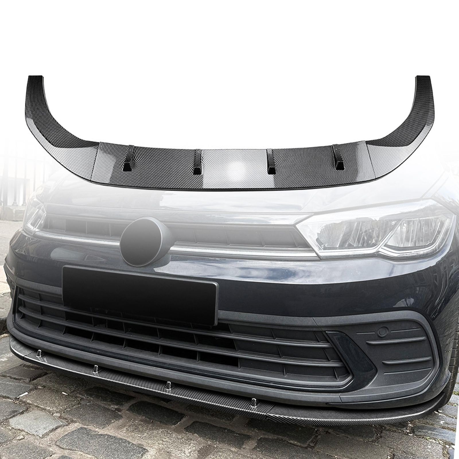 カーフロントバンパー リップスプリッター スポイラー ボディキット 下顎プロテクター フォルクスワーゲン ポロ MK6.5 2022-2024対応 (カーボンファイバールック)