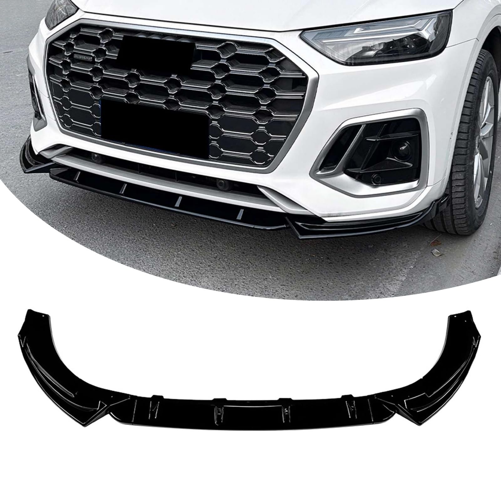 フロントバンパーリップ Q5 SQ5 FY S Line 2021-2025、3ピース/セットエアダムスポイラー下顎ボディキット光沢ブラックグリル