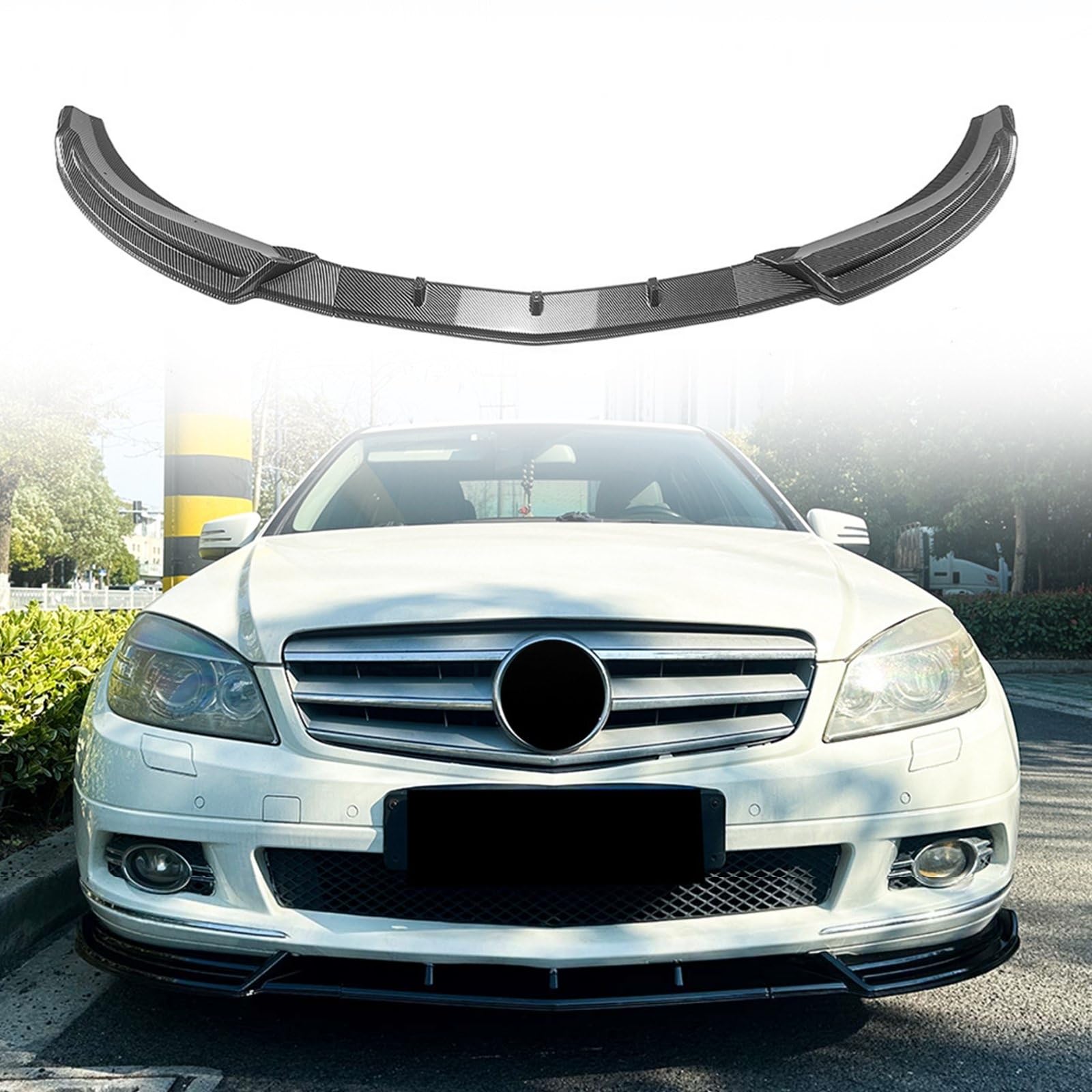 車用フロントバンパーリップチンスポイラーボディキット Benz Cクラス W204 2007-2010 ベースバージョン、カーボンファイバールック｜NonRecord 店