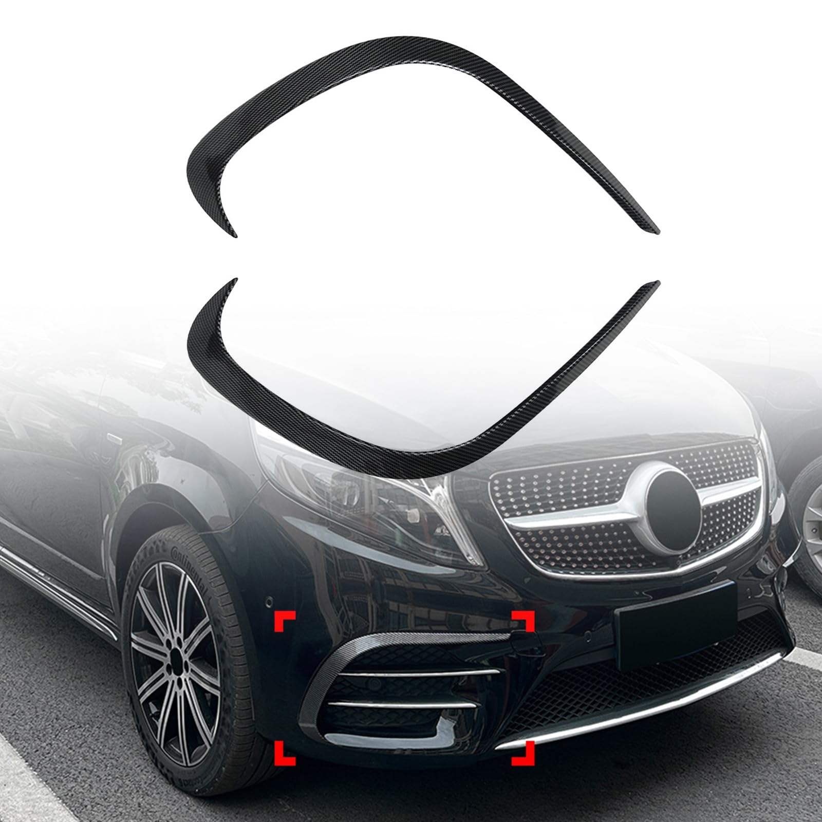 2個 車 フロントバンパー サイドスプリッター エアベント カナードトリム スポイラー ベンツ V クラス W447 2016-2023 AMG ライン、カーボンファイバー ルック