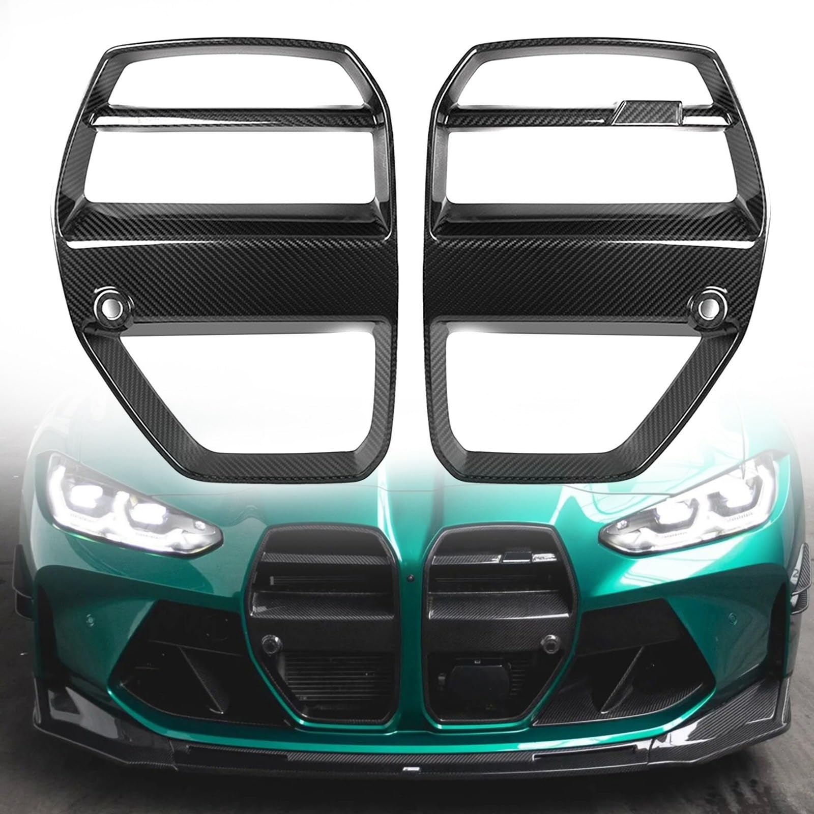 ドライリアルカーボンファイバーVスタイルノーズグリル。BMW M3 G80 M4 G82 G83 2021-2024フロントバンパーグリルに適合。