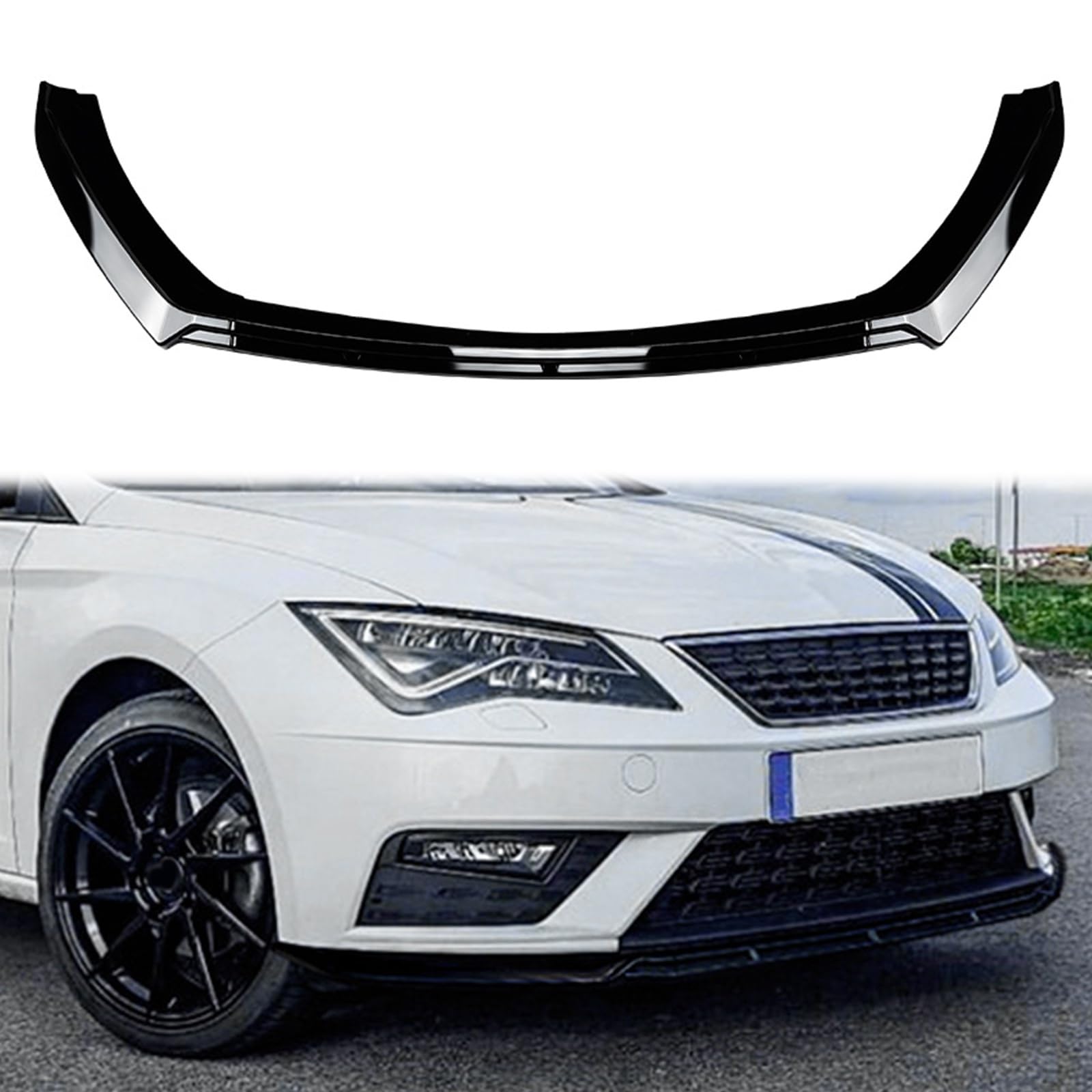 フロントバンパースポイラー リップスプリッター エアダムキット Seat Leon MK3.5 標準バージョン2017-2020 グロスブラック(スポーツFR/キュプラには適合しません!)