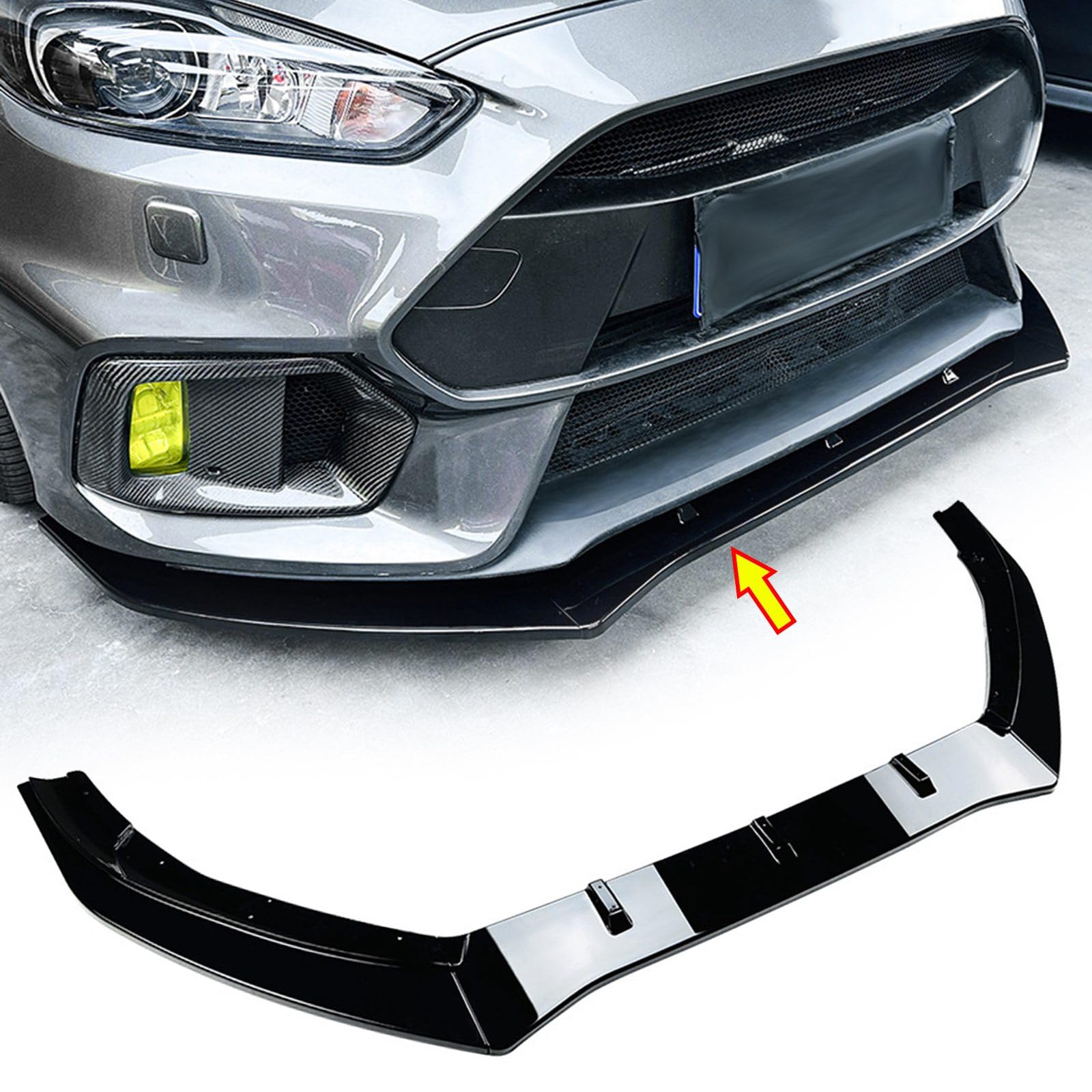 フォードフォーカスRS MK3 2015-2018 グロスブラックフロントバンパーリップスポイラースプリッターボディキット(RSバージョンのみ適合)